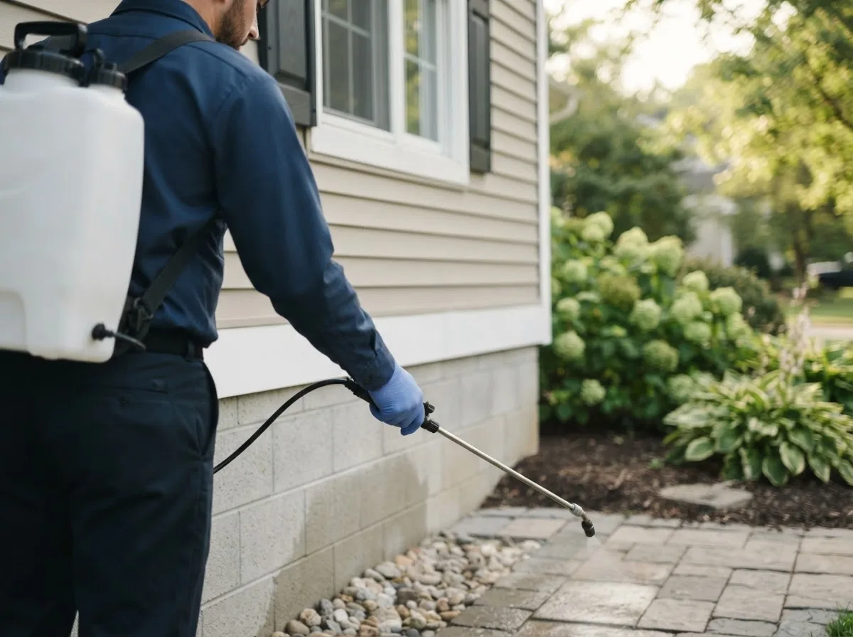 Pest control technician inspecting a home in Shelby, NE